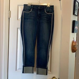 Embellished denim crops with wide cuff flair